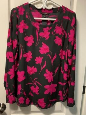 Banana Republic Black Blouse with Hot Pink Floral Print